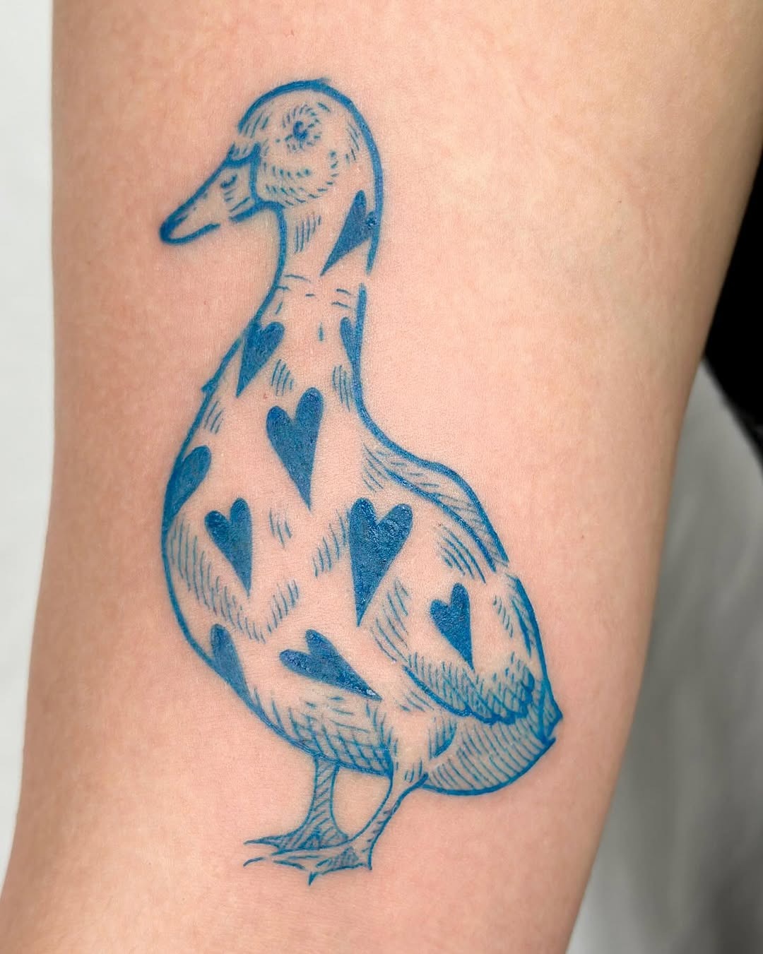 Charming Duck Tattoo with Heart Patterns Tattoo Design