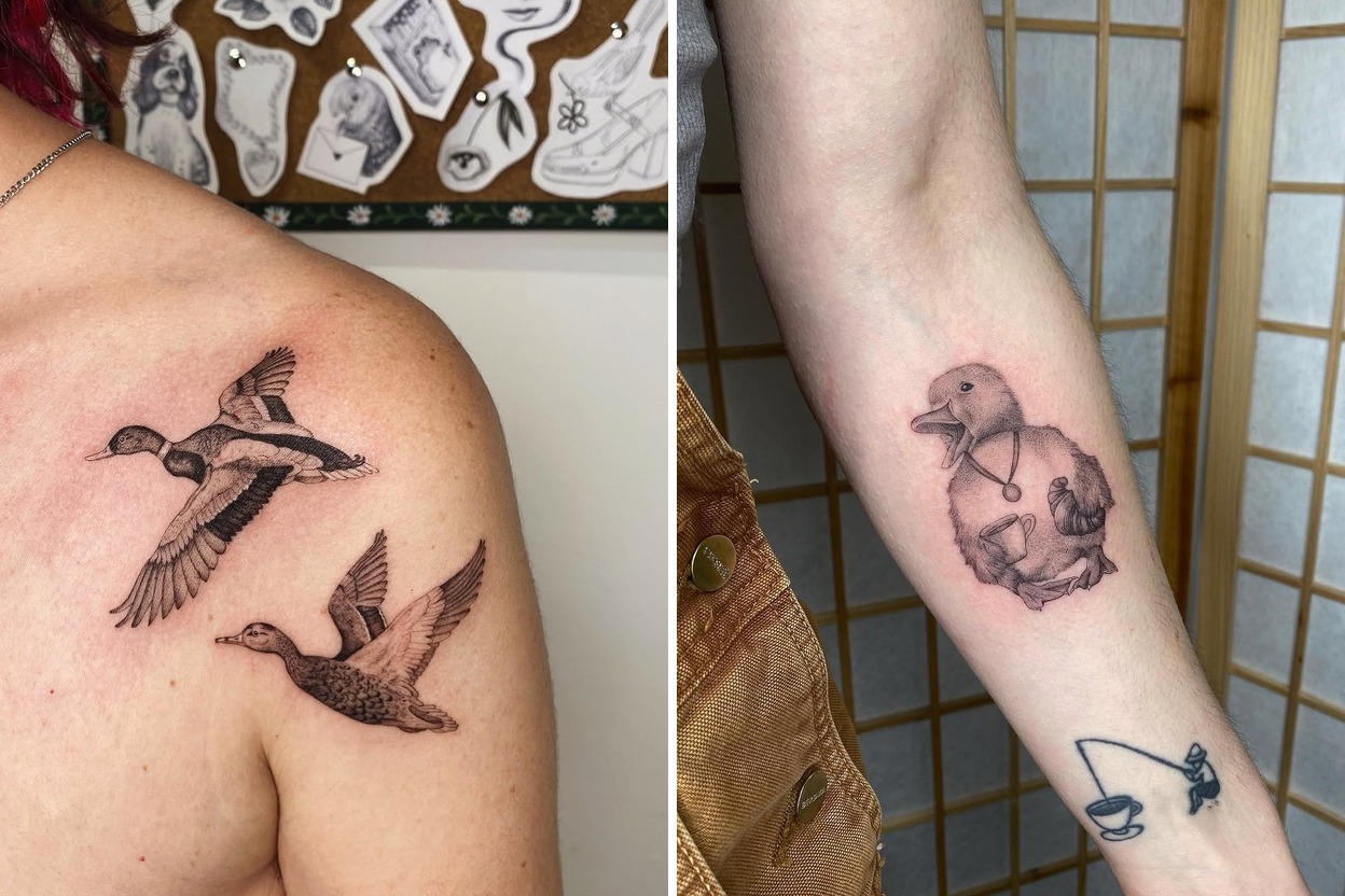 39+ Delicate Duck Tattoo Ideas That Stand Out with Effortless Elegance Featured Lookbook Collage