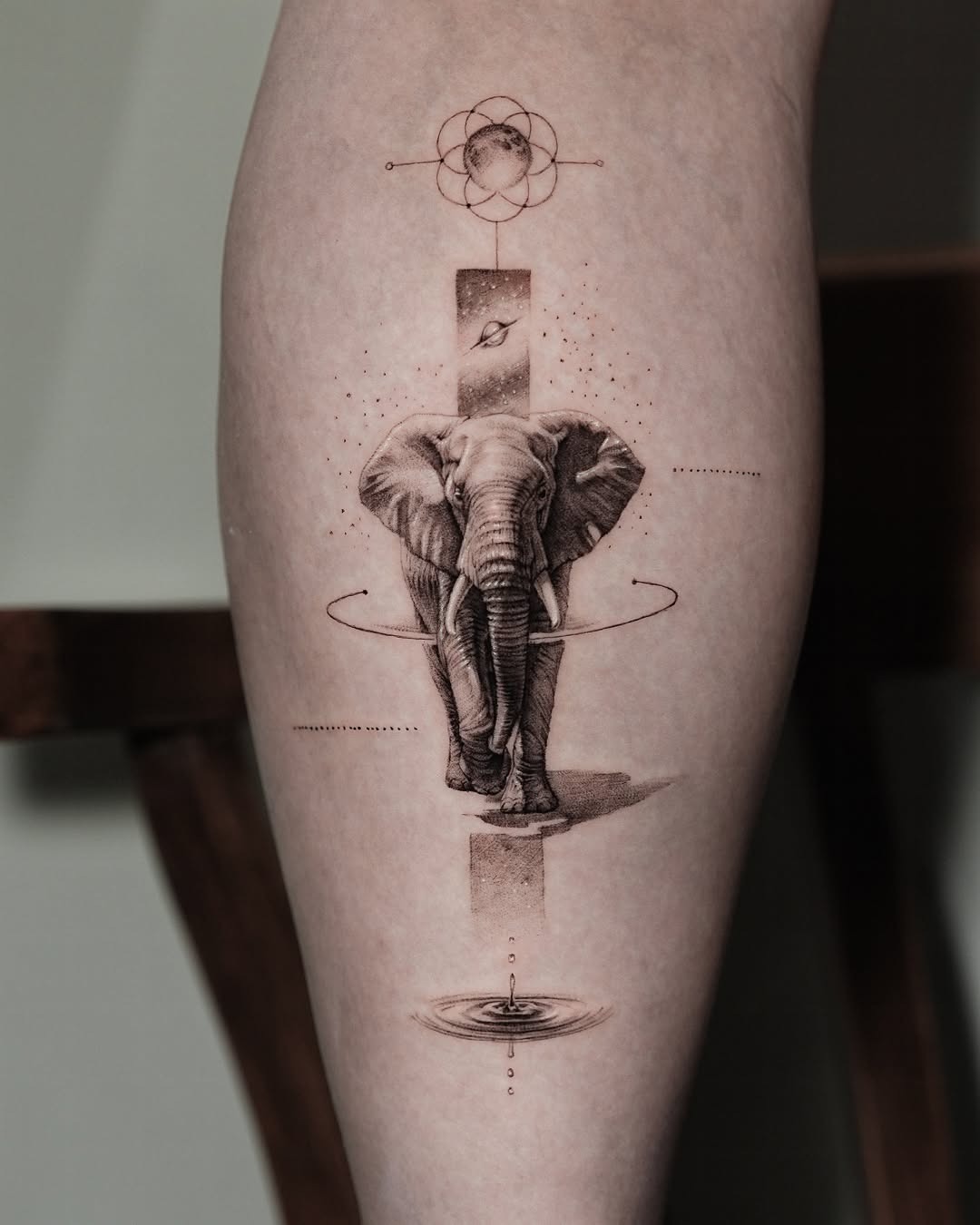 A harmonious blend of elephant and geometric symbolism Tattoo Design