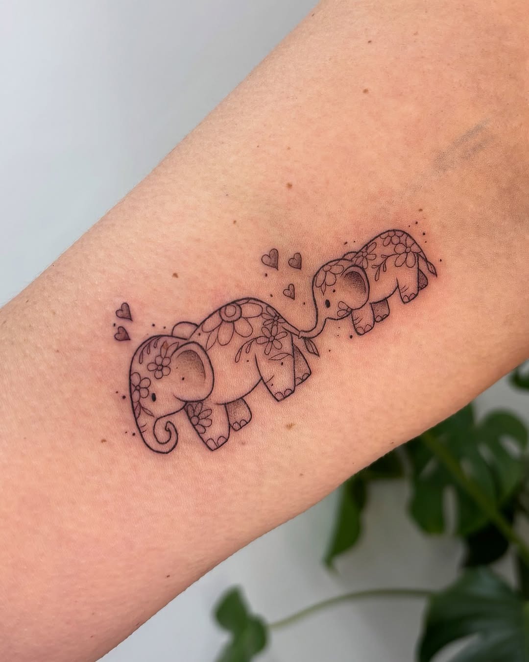 Charming family of floral elephants tattoo Tattoo Design