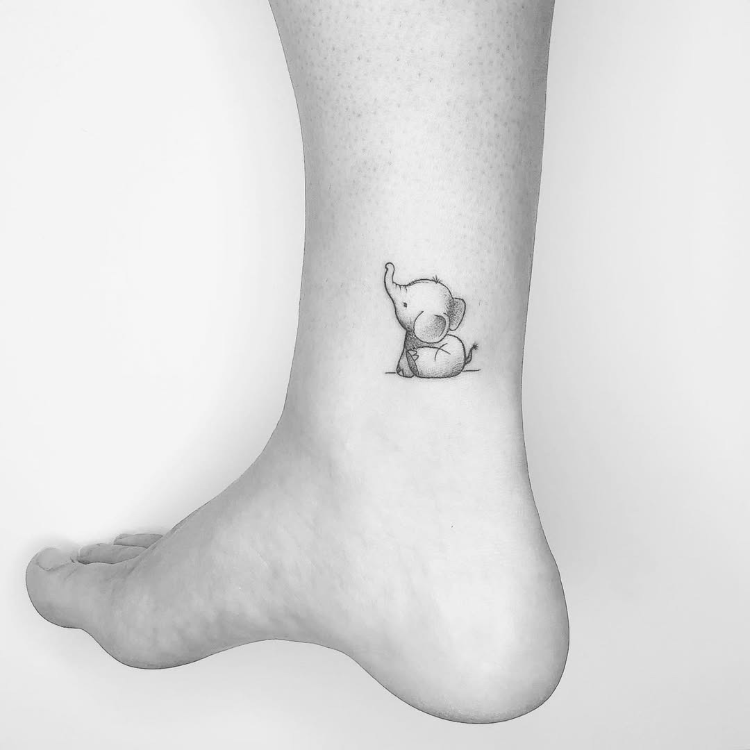 Charming Minimalist Elephant Tattoo for Your Ankle Tattoo Design