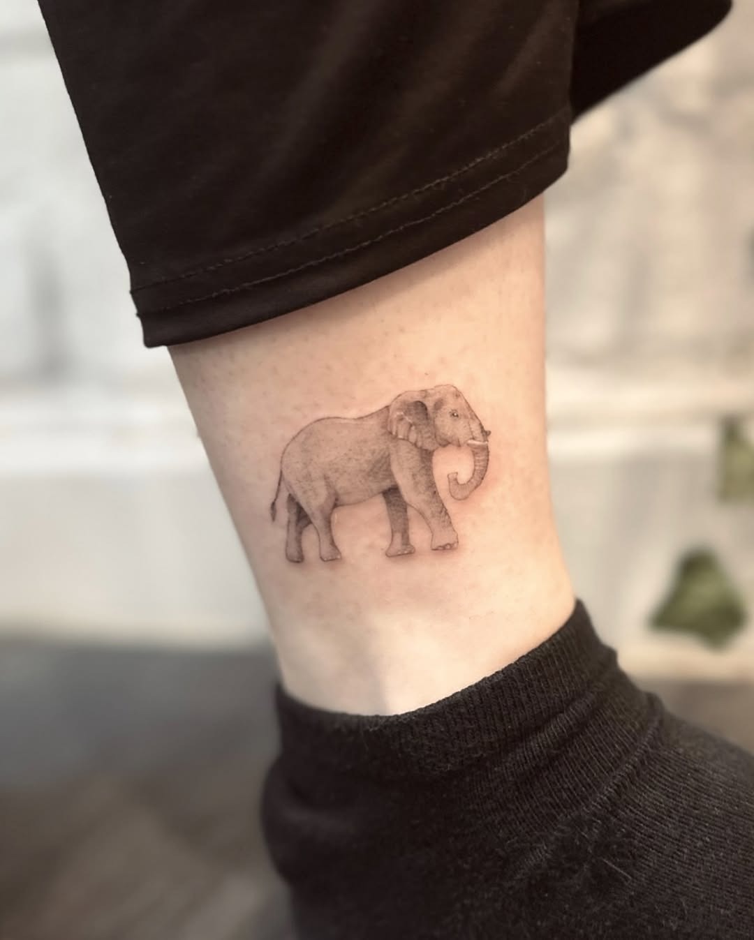 Charming minimalist elephant tattoo on ankle Tattoo Design