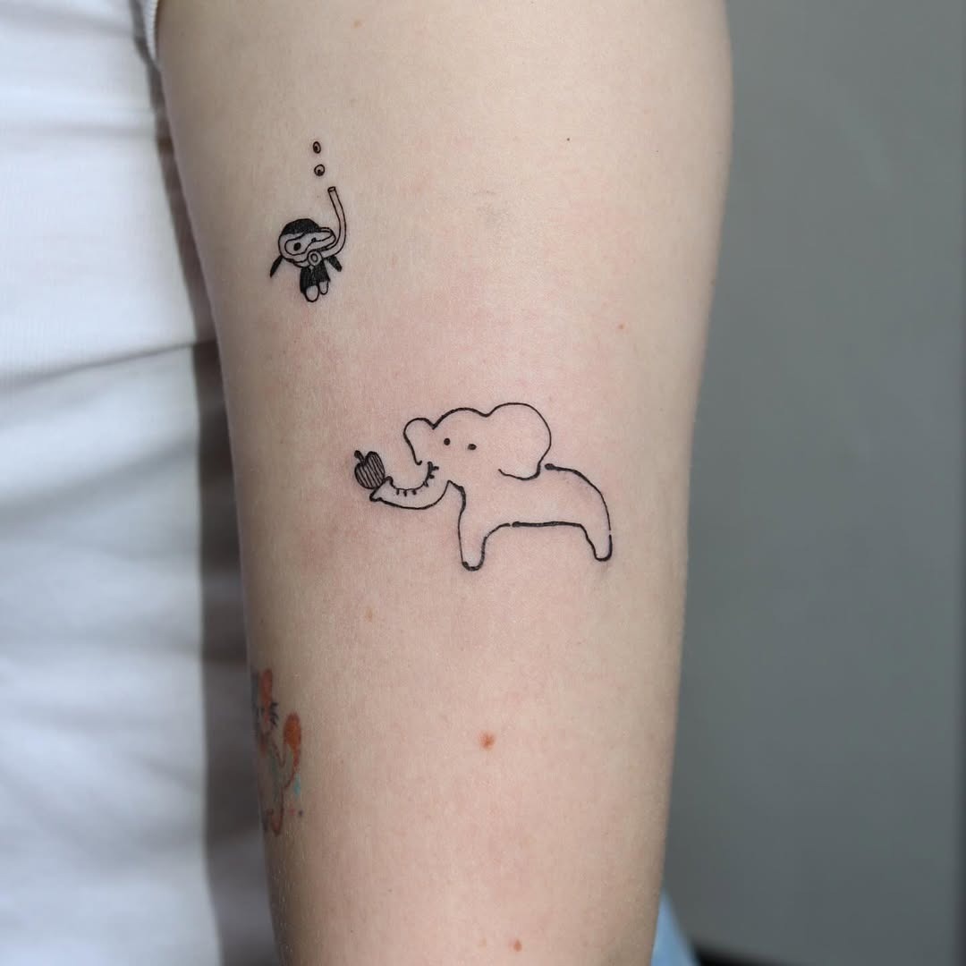 Charming minimalist elephant tattoo with character Tattoo Design