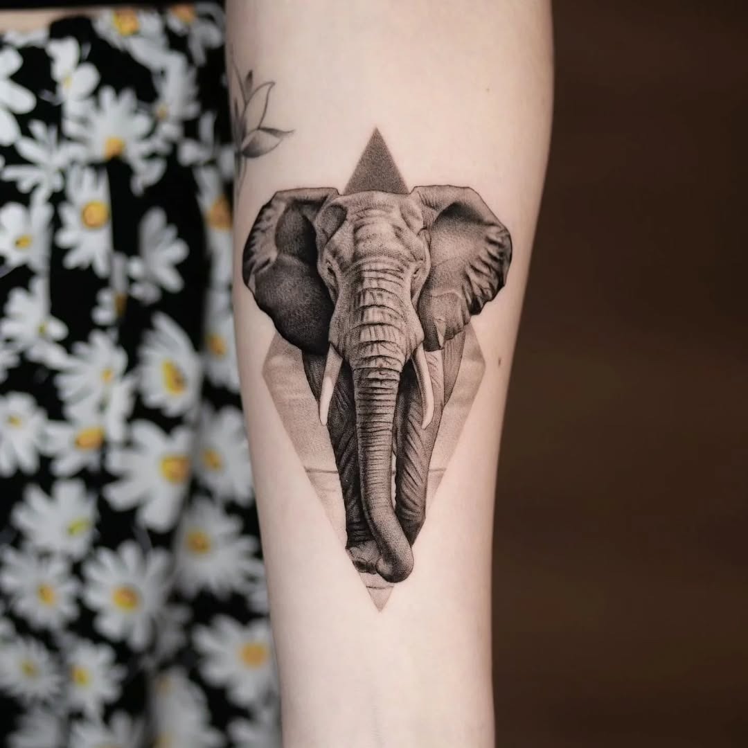 Elegant Elephant Tattoo Design with Geometric Shapes Tattoo Design