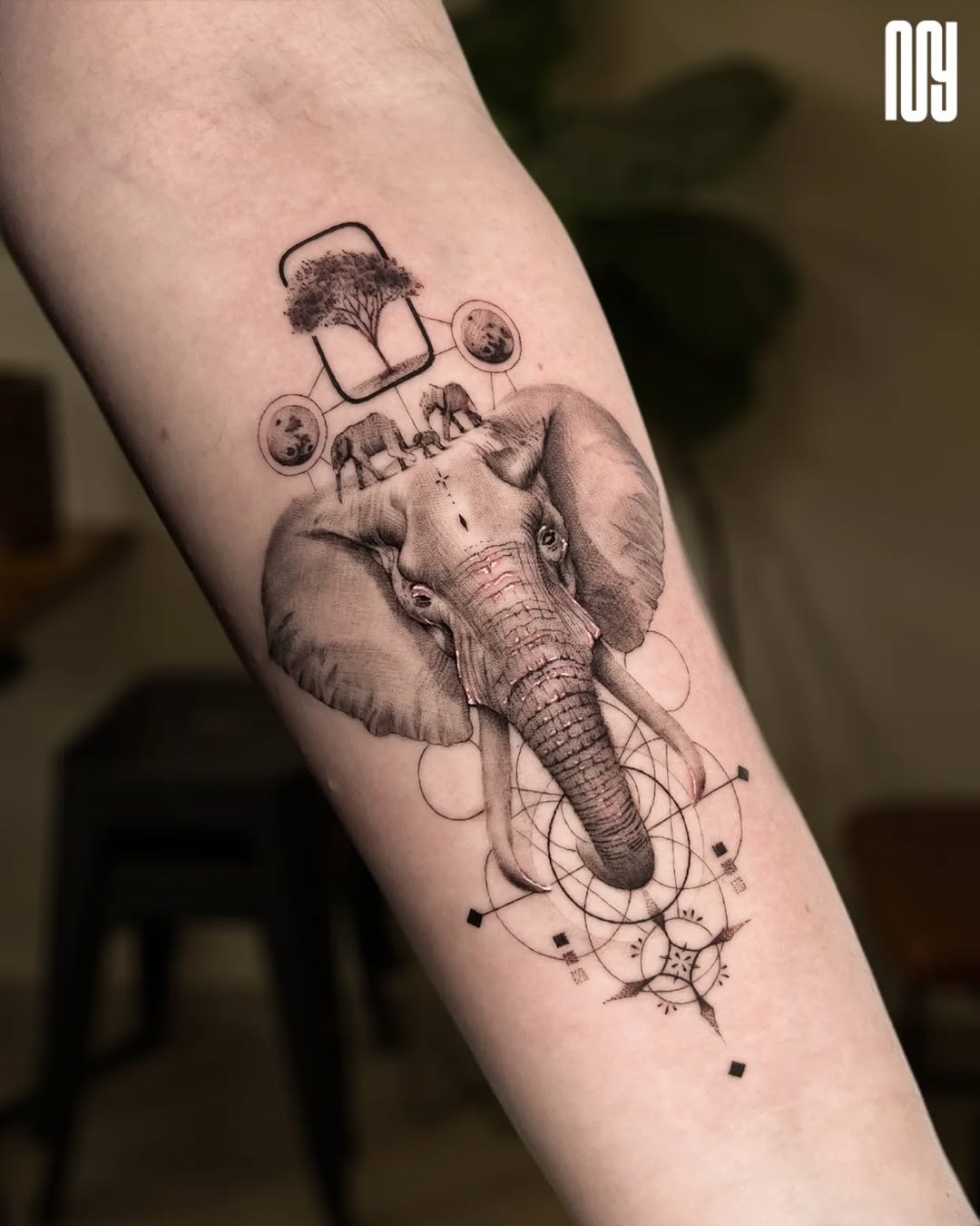 Elegant elephant tattoo featuring a mystical design Tattoo Design
