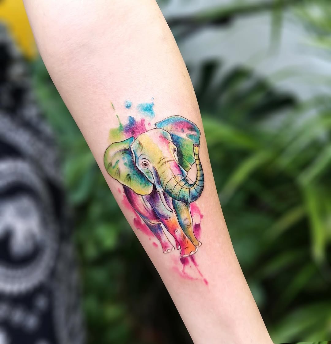 Vibrant watercolor elephant tattoo design Tattoo Design