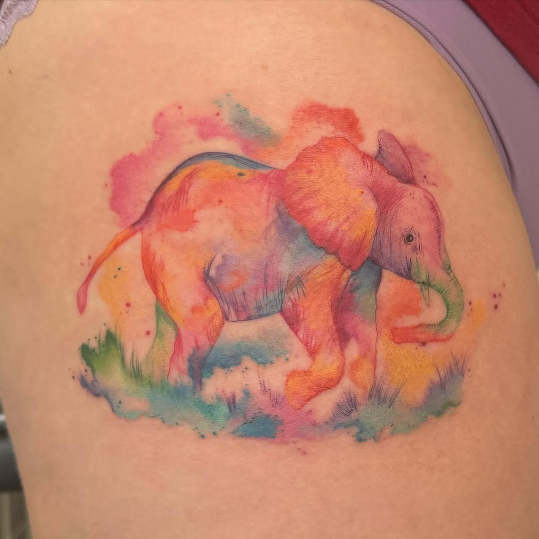 Vibrant Watercolor Elephant Tattoo Design Tattoo Design