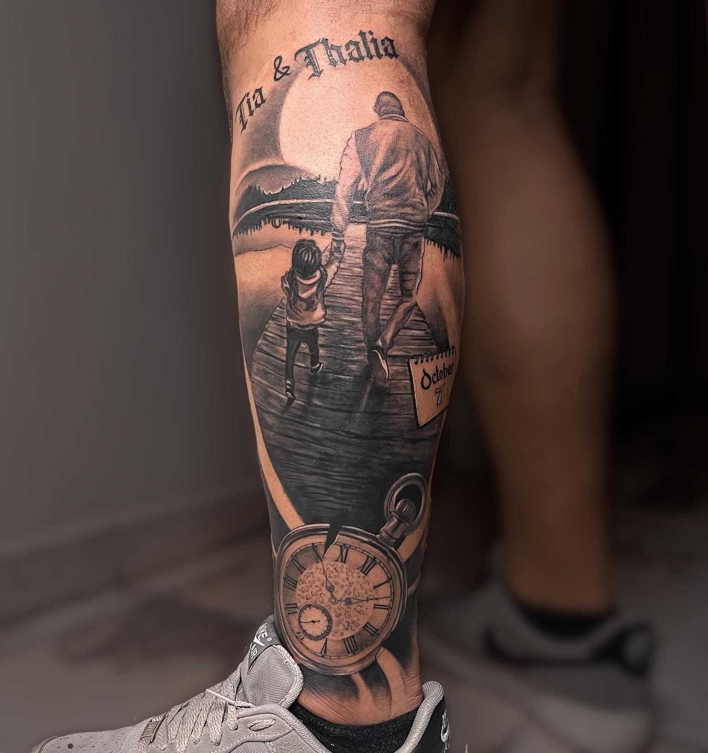Father and Daughter Boardwalk and Pocket Watch Tattoo Tattoo Design