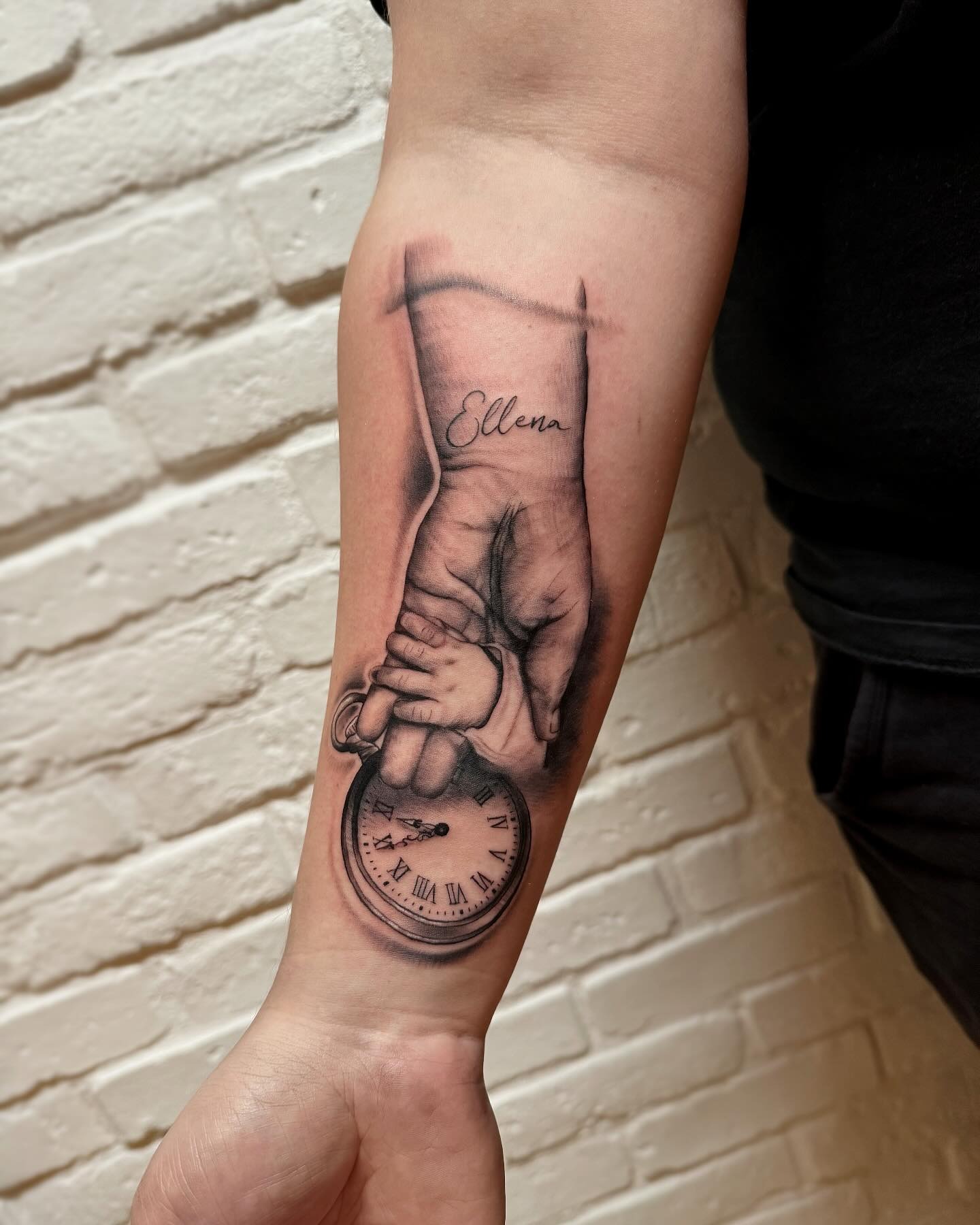 Father and Daughter Hand Holding Clock Tattoo Tattoo Design