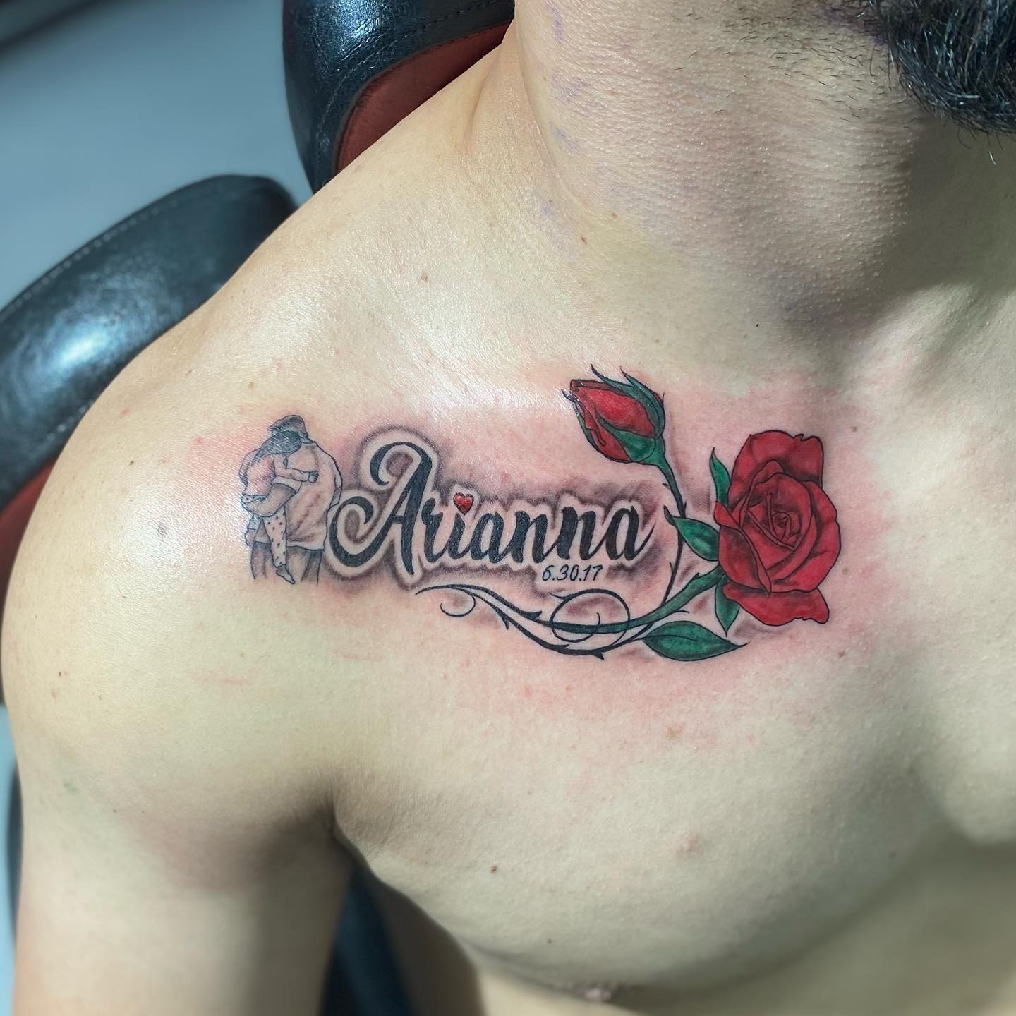 Father and Daughter Name and Rose Tattoo Tattoo Design