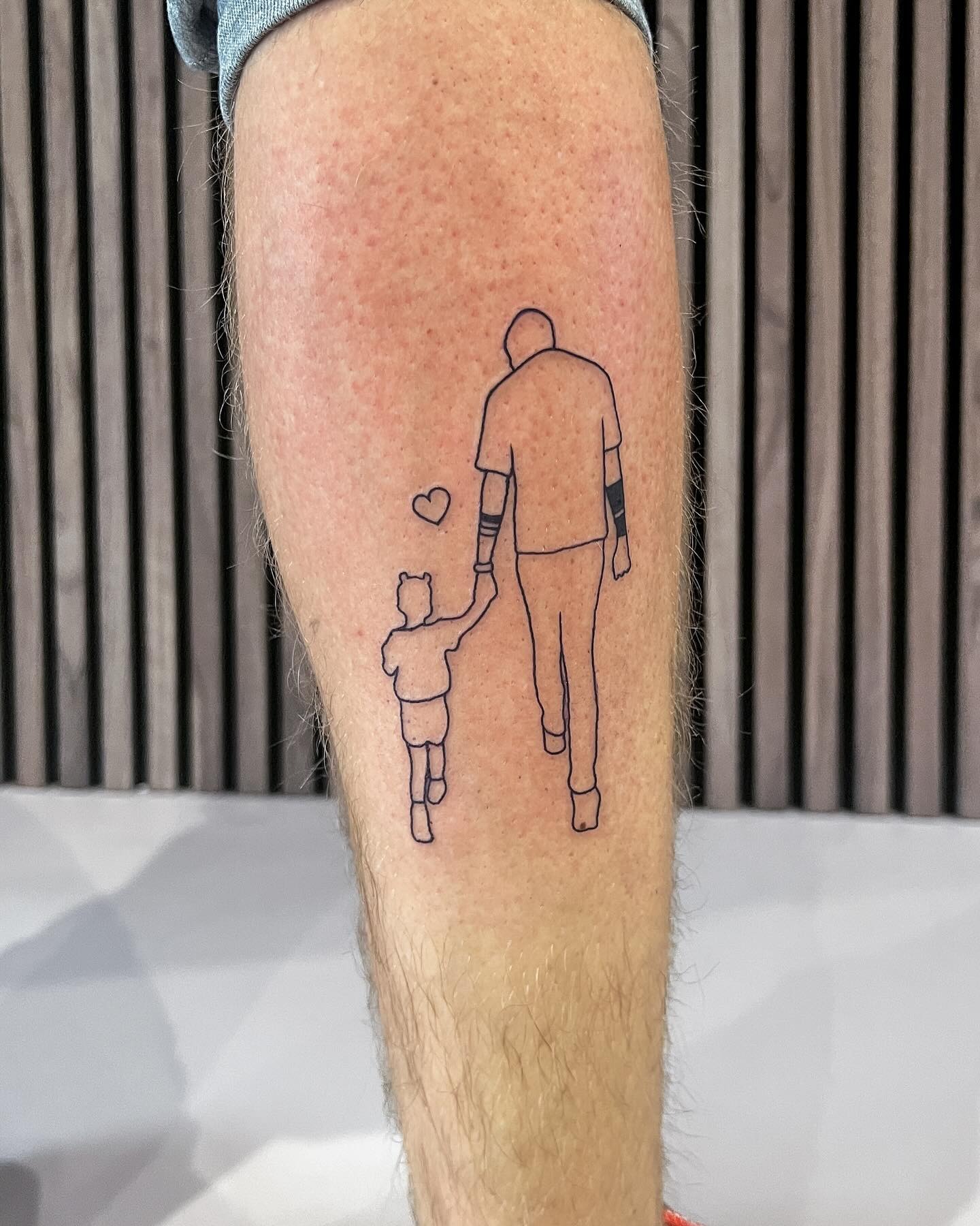 Minimalist Father and Daughter Walking Tattoo Tattoo Design