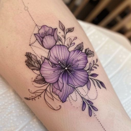 Delicate Violet Tattoo with Realistic Color Tattoo Design
