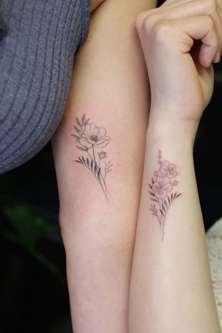 Detailed Violet and Wildflower Cluster Tattoo Design