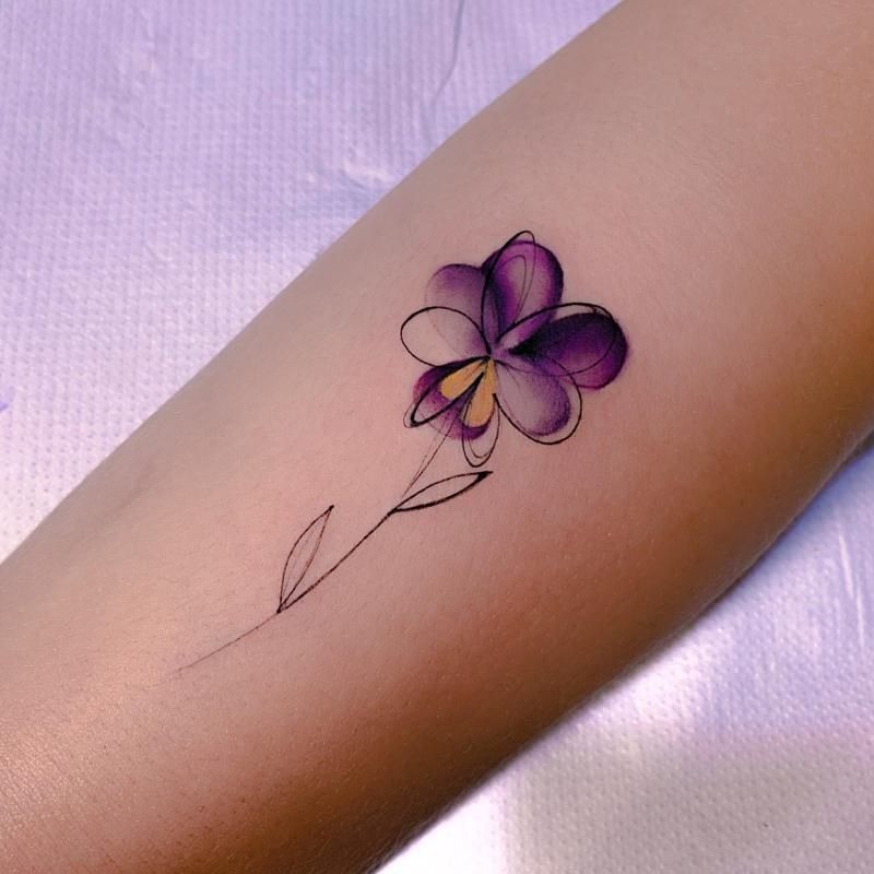 Flowing Violet Bouquet on Thigh Tattoo Design