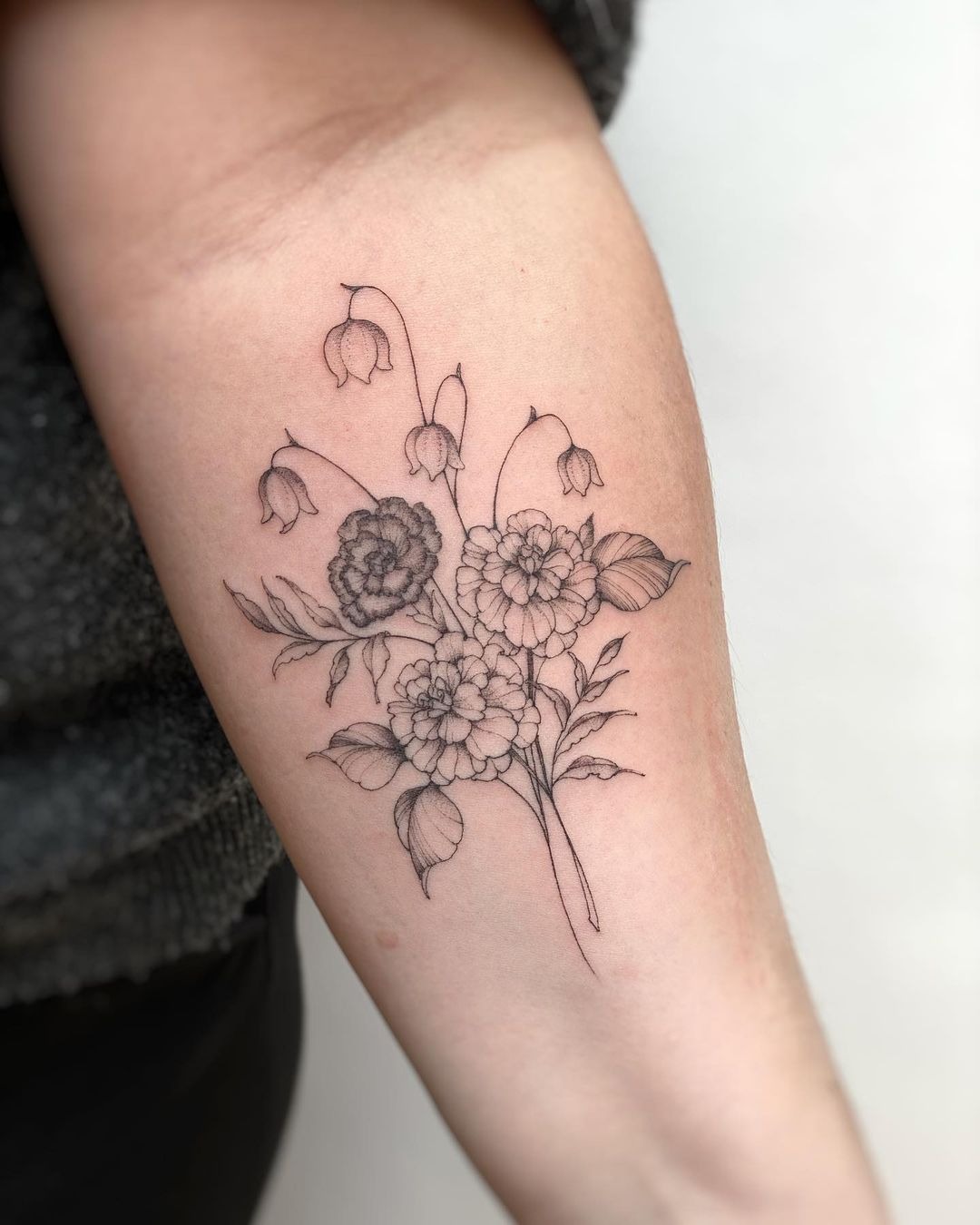 Violet Bouquet with Name Tattoo Tattoo Design