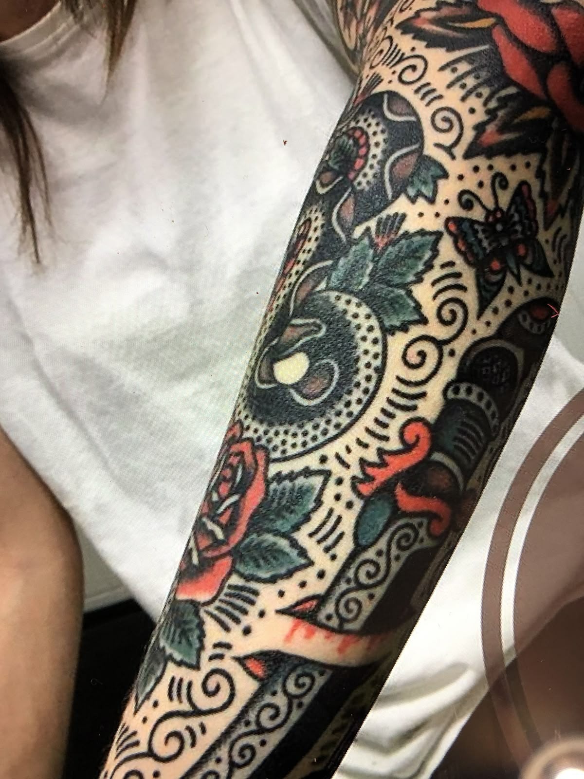Colorful American Traditional Sleeve Background Tattoo Design