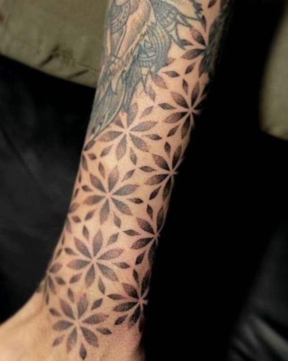 Geometric Flower Forearm Gap Filler Tattoo Design