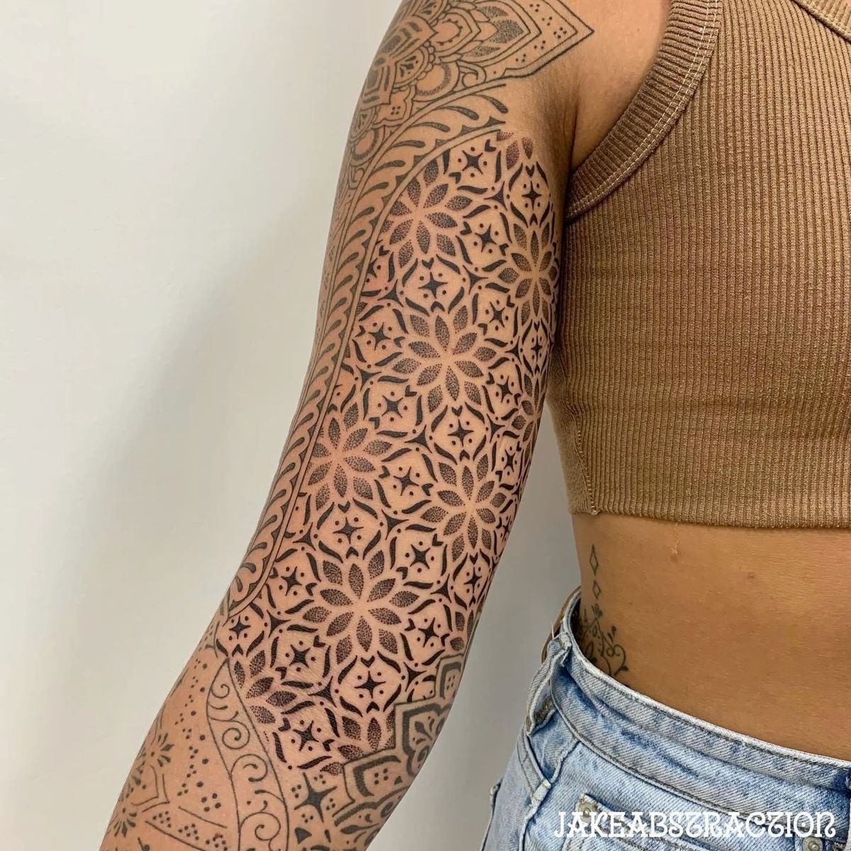 Latticework Upper-Arm Sleeve Filler Tattoo Design