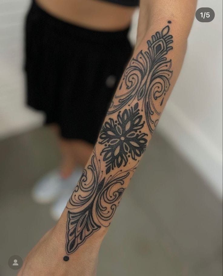 Ornamental Forearm Panel Filler Top Organ Tattoo Design