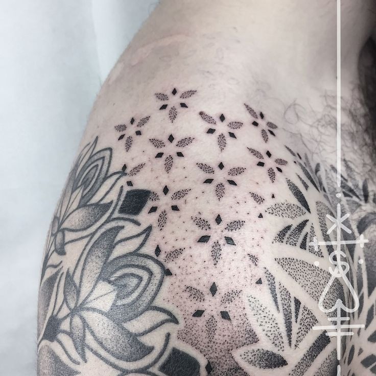 Shoulder Dotwork Cloud Filler Tattoo Design