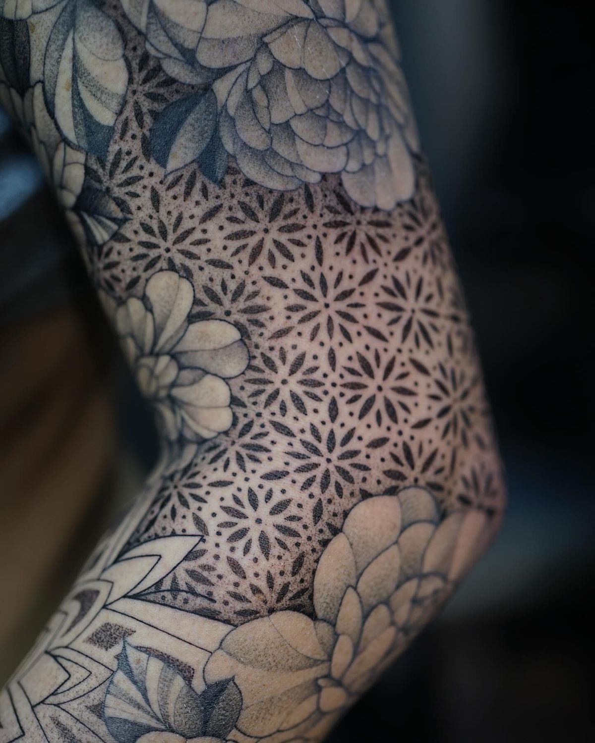 Soft Floral Dotwork Background Filler Tattoo Design