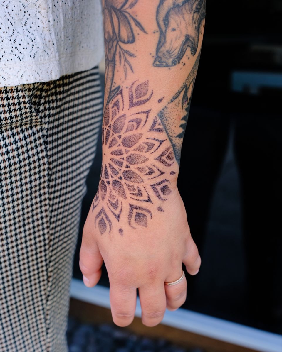 Soft Mandala Hand Gap Filler Tattoo Design
