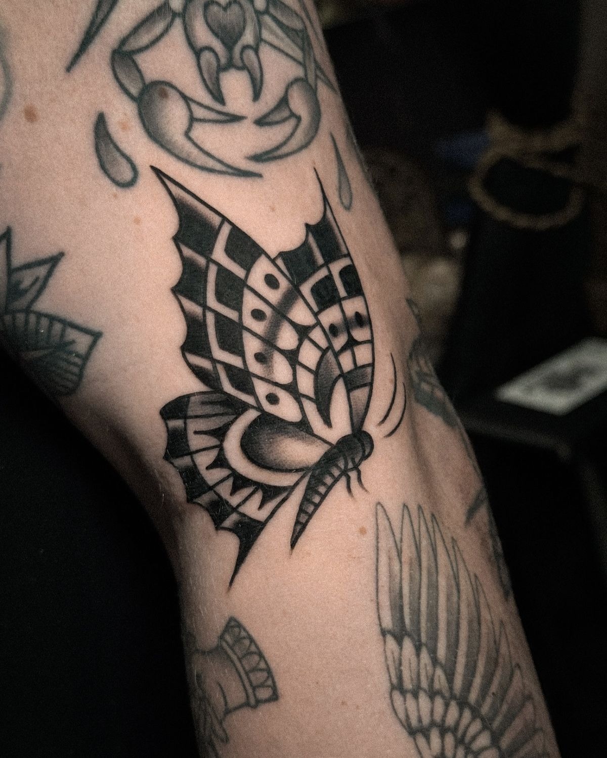 Traditional Butterfly Accent Filler Tattoo Design