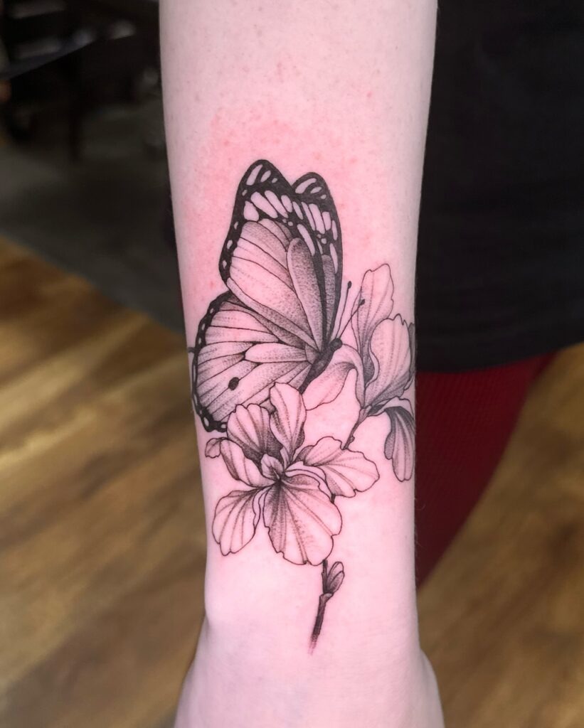 Butterfly and Blossoms Forearm Tattoo Tattoo Design