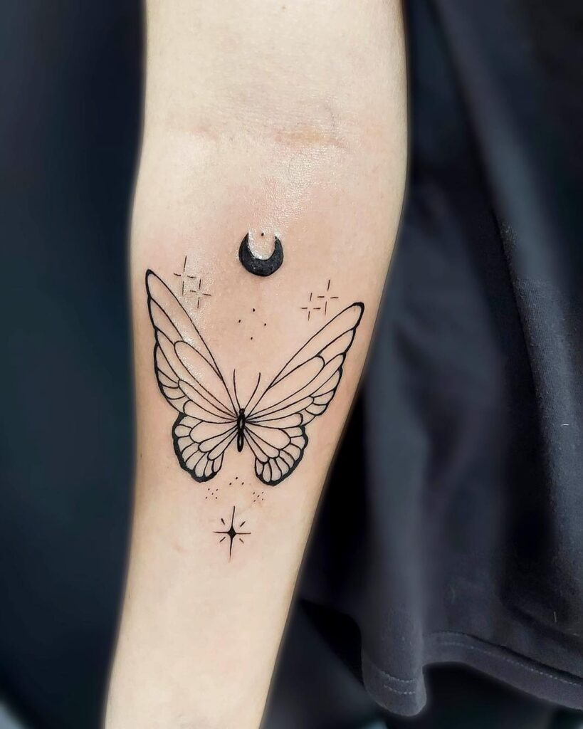 Butterfly and Crescent Moon Tattoo Tattoo Design