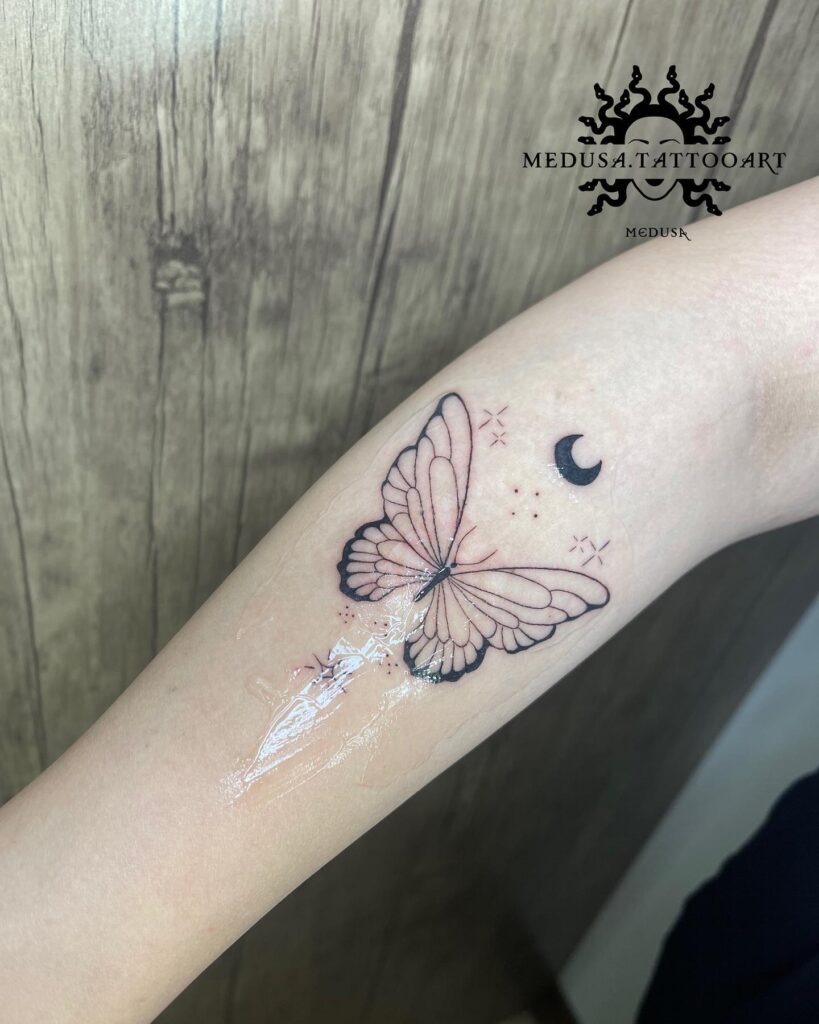 Butterfly and Crescent Moon Tattoo Tattoo Design