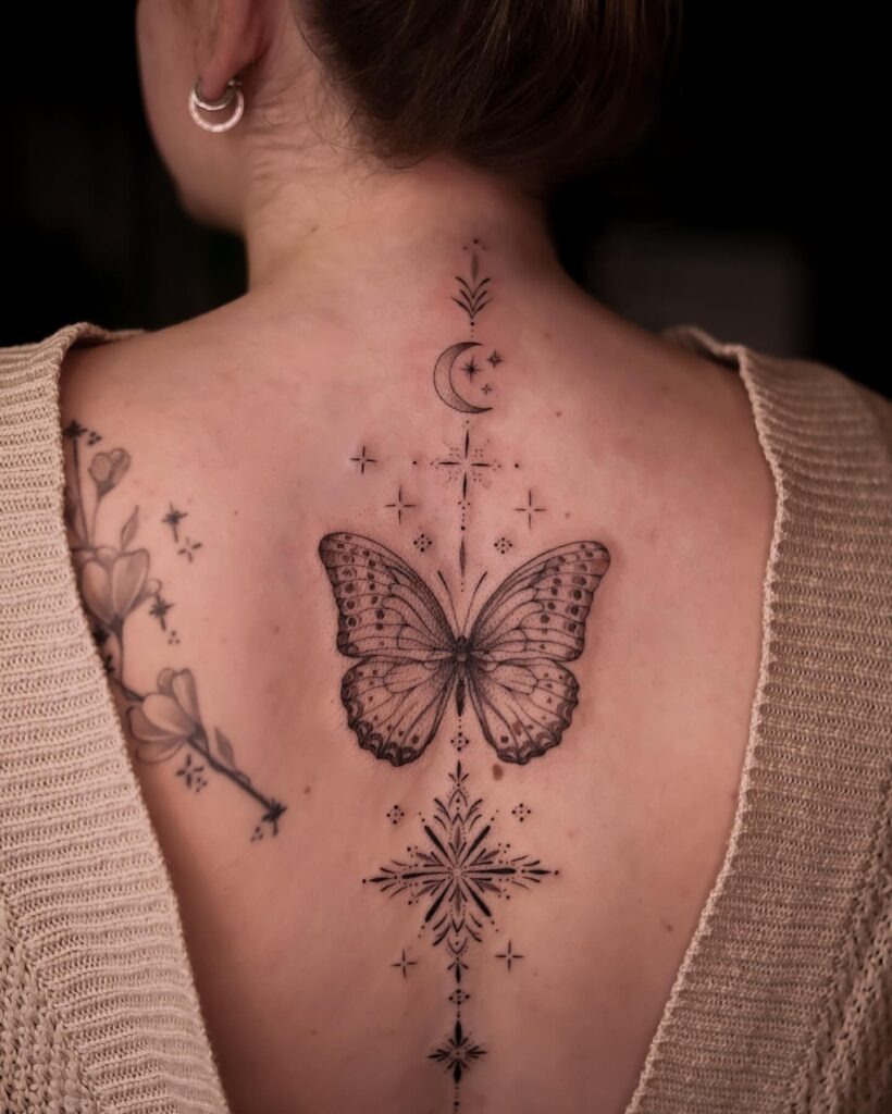 Celestial Butterfly Back Tattoo Tattoo Design