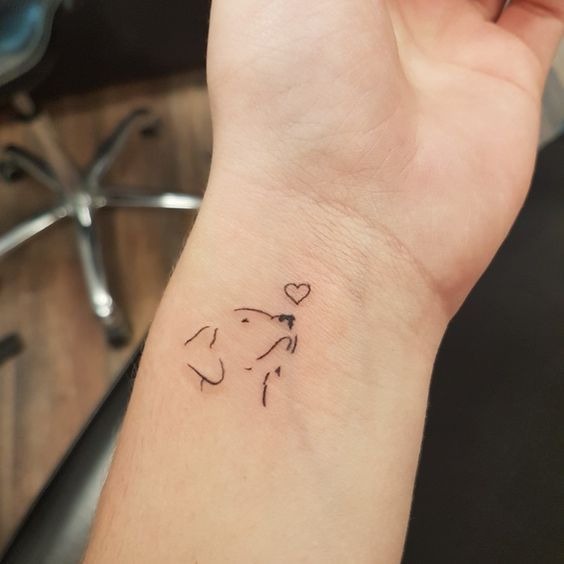 Tiny Dog and Heart Wrist Tattoo Tattoo Design