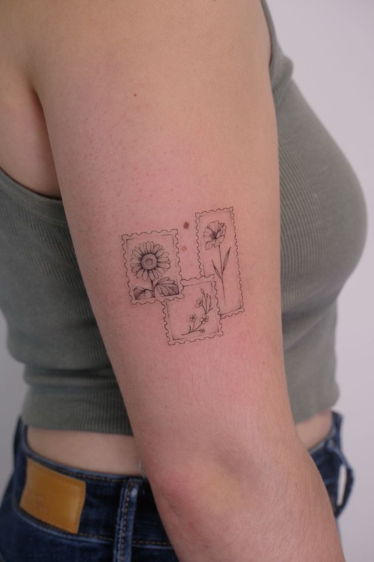 Tiny Framed Floral Miniatures Tattoo Design