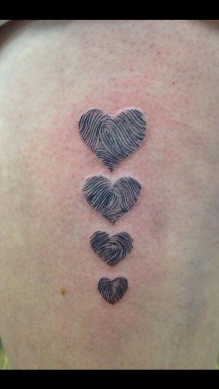 Four Hearts Family Fingerprint Tattoo Tattoo Design