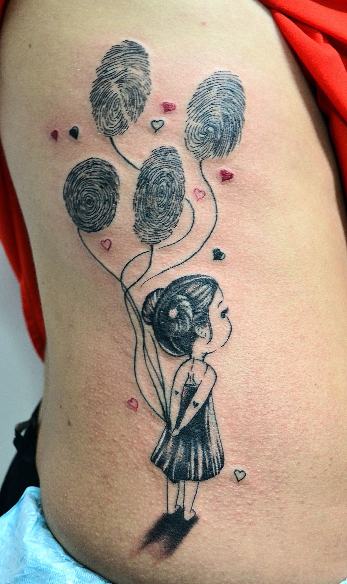 Little Girl with Fingerprint Balloons Tattoo Tattoo Design
