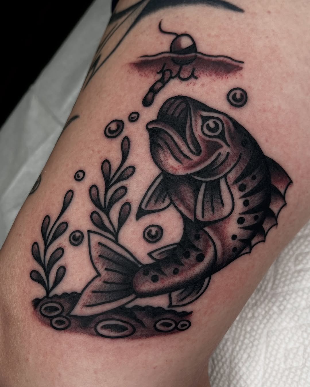 Detailed black and grey trout tattoo design Tattoo Design