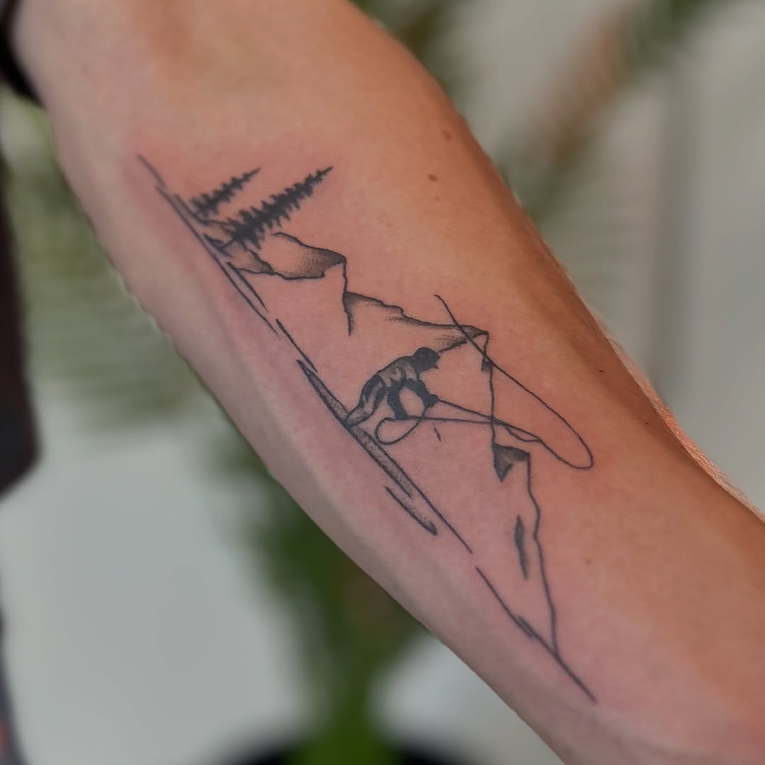 Minimalist fishing tattoo with mountain vibes Tattoo Design