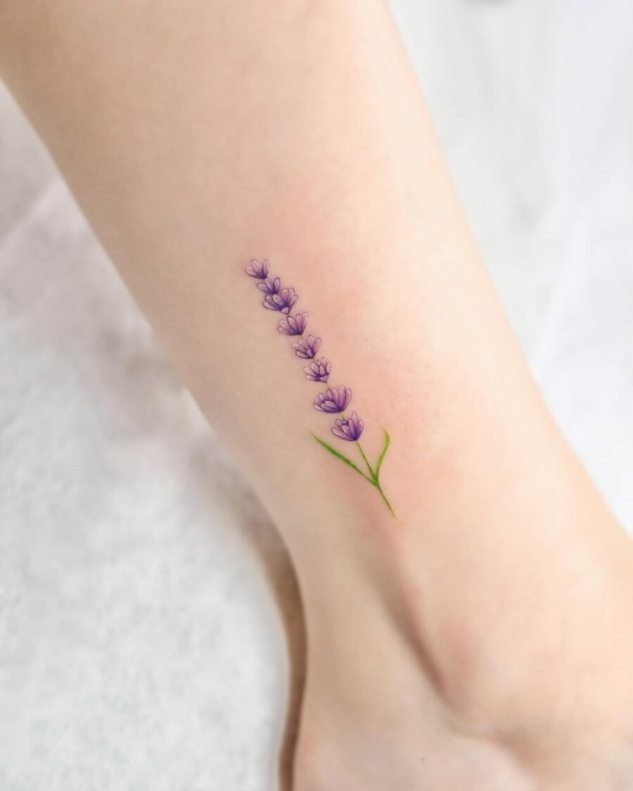 Delicate lavender tattoo accentuating the ankle Tattoo Design