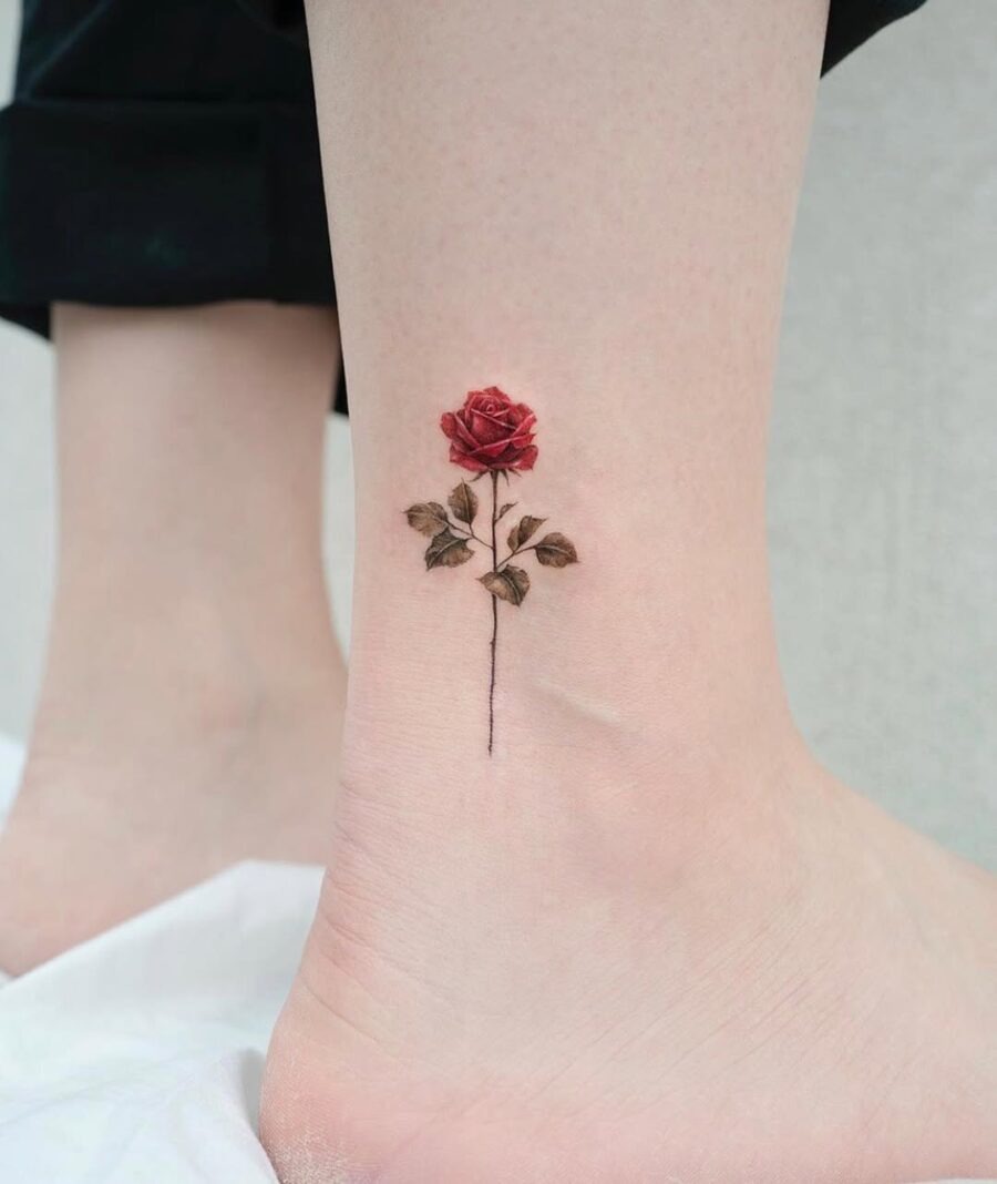 Elegant Red Rose Ankle Tattoo Design Tattoo Design