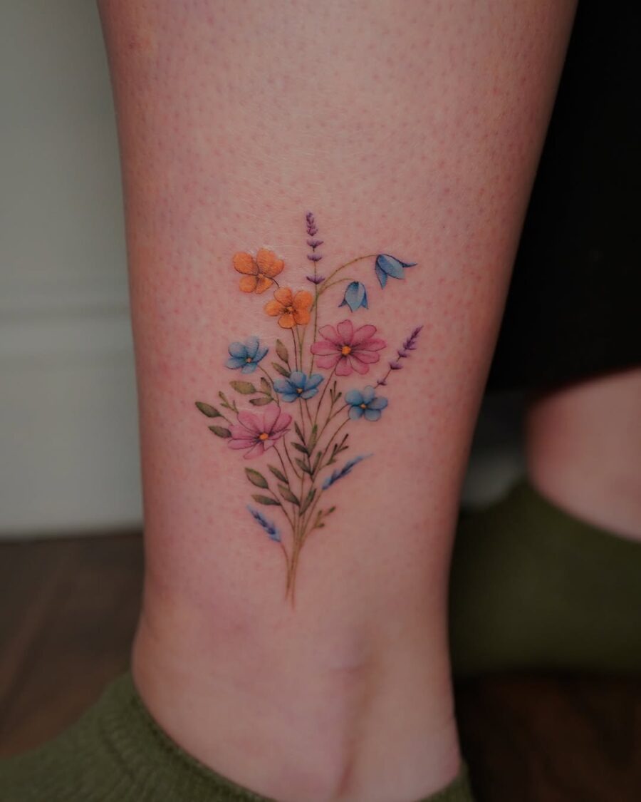 Whimsical floral ankle tattoo design Tattoo Design