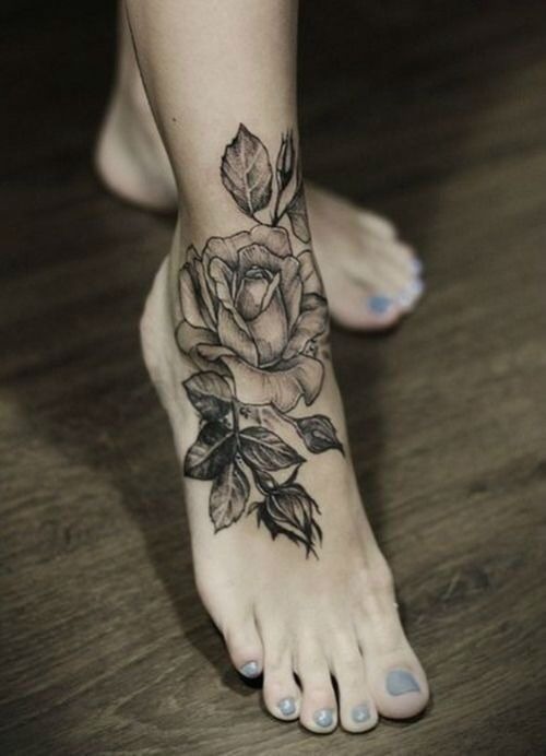 A Rose Tattoo on Foot Tattoo Design