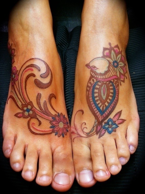 Colorful Foot Tattoo for the Free-Bird Tattoo Design