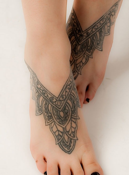 Elegant Sandal Style Foot Tattoo Tattoo Design