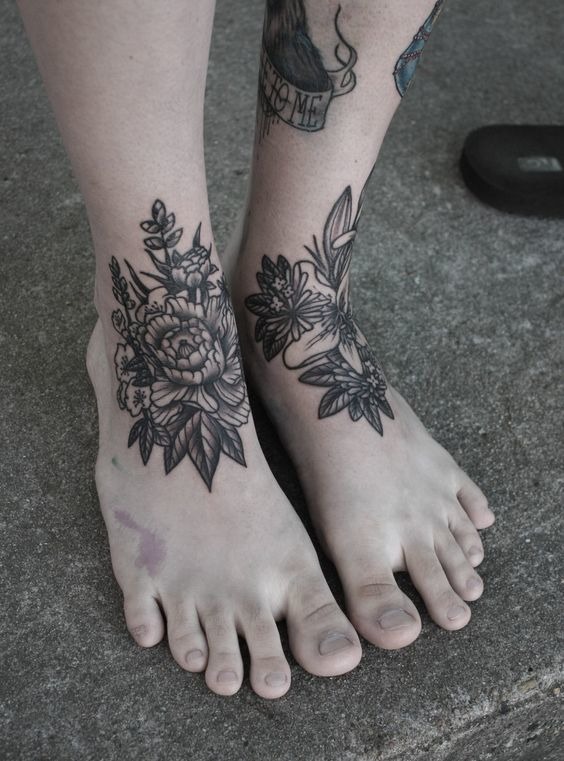 Floral Design on Both Feet Tattoo Design