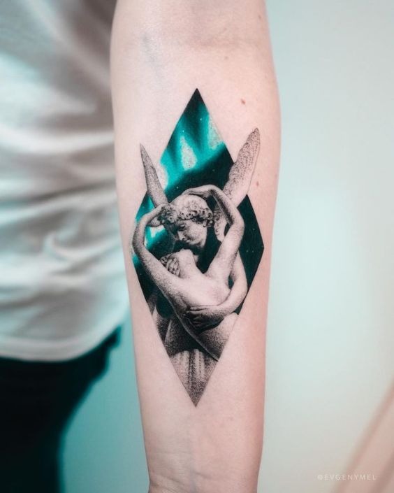 Ancient Statue on a Diamond Background forearm tattoo Tattoo Design