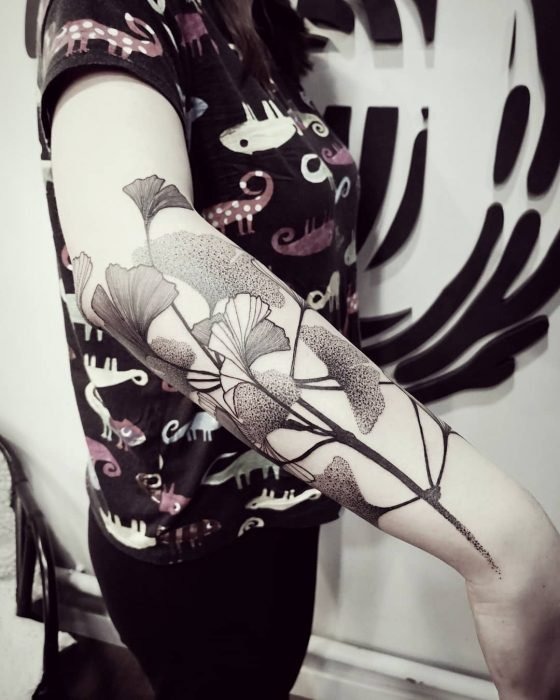 Black and White Gingko Leaves Forearm Tattoos Tattoo Design