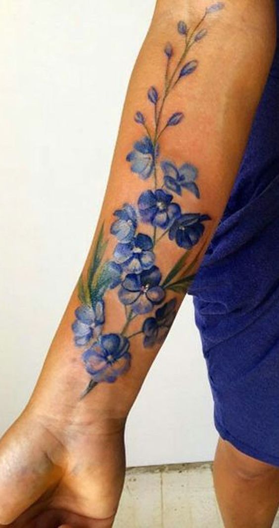 Blue Lineless Watercolor Flowers Cool Forearm Tattoos Tattoo Design