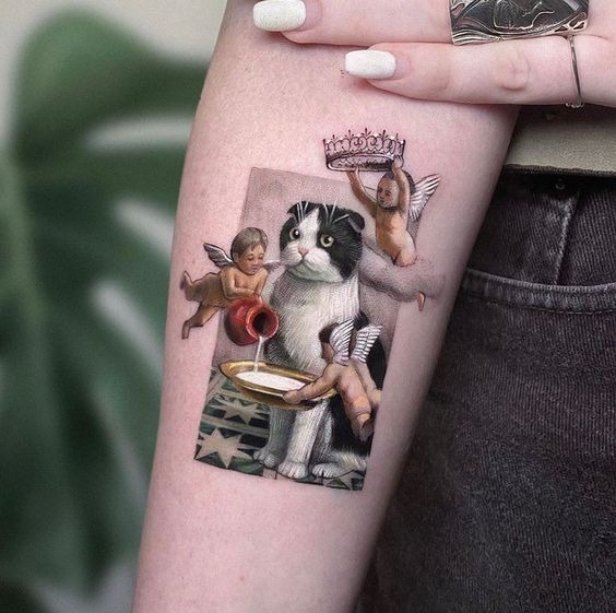 Cherubs Serving the Cat King Forearm Tattoos Tattoo Design