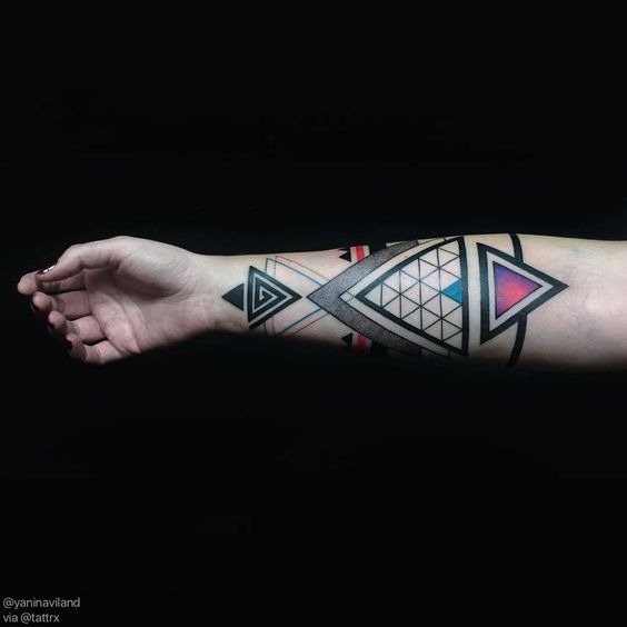 Geometric Sleeve Made of Triangles Forearm Tattoos Tattoo Design