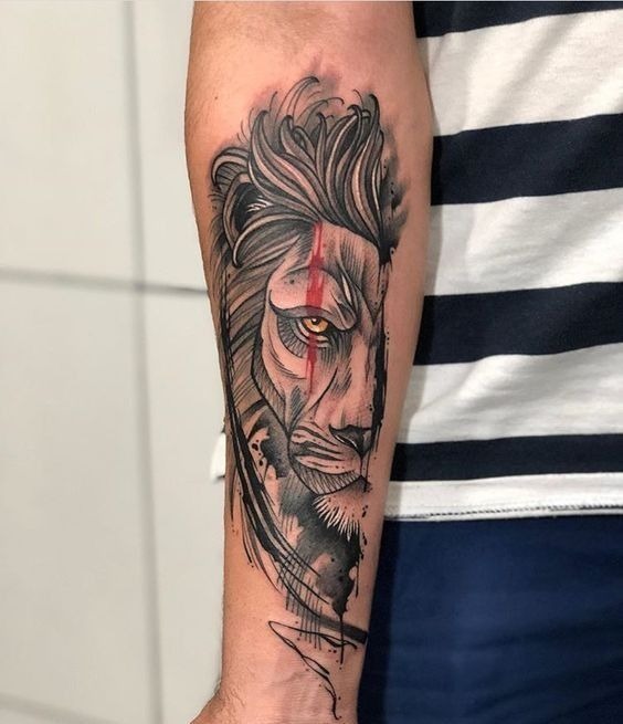 Half Lion Head in a Comic Book Style forearm tattoo Tattoo Design